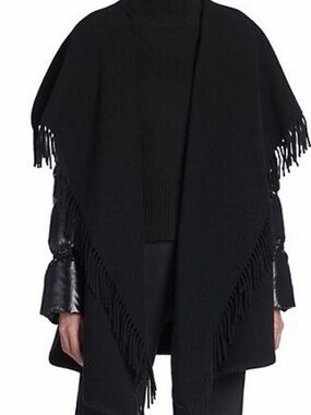 Moncler Black Mantella Puffer Sleeve Wool Cape Size M